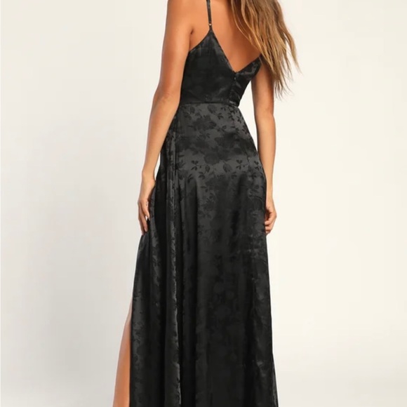 Lulus Simply Dreamy Black Satin Floral Jacquard Maxi Dress, Small - Picture 2 of 3